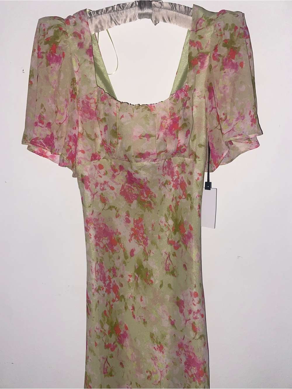 Astr Floral Flutter Sleeve Dress in Pink & Green